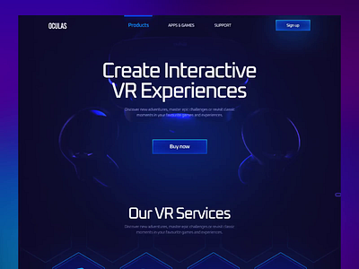 Conceptual Interactive VR Headset Landing Page Design 3d animation ar branding dark dark ui design illustration interaction landing page motion graphics oculas print product design saad typography ux vr vr headset website design