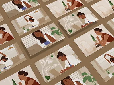 Woman at work brown computer design header illustration landing office page ui vector website woman work