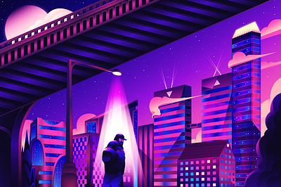 Bridge City architecture buildings city cody muir cyberpunk illustration illustrator synthwave travel vector