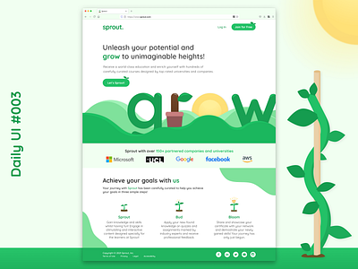 Daily UI #003 - Landing Page app concept dailyui dailyui003 design education landing landingpage learning plants sprout ui uiux user interface ux website design