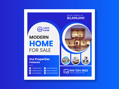 Real Estate Social Media Post Design blue interior design