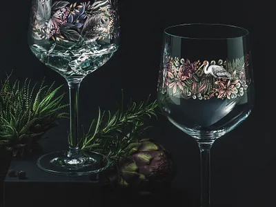 Artist Edition Glassware artist botanical butterfly floral glass illustration packaging pattern surface design