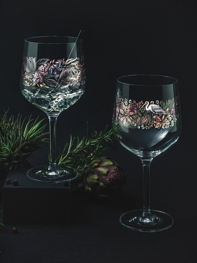 Artist Edition Glassware artist botanical butterfly floral glass illustration packaging pattern surface design