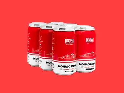 Drive Coffee Monaco Mocha 6-Pack automotive branding can car coffee cold brew drive coffee illustration label monaco package design print vehicle