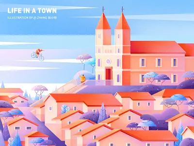 Life in a town - Memory ( PS ) bike blue city illustration italy landscape orange photoshop ps town zhang 张小哈