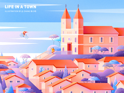 Life in a town - Memory ( PS ) bike blue city illustration italy landscape orange photoshop ps town zhang 张小哈