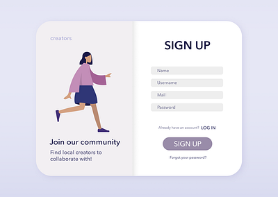 Sign Up Design | Creators Community app app design dailyui dailyuichallenge design ui ux web web design