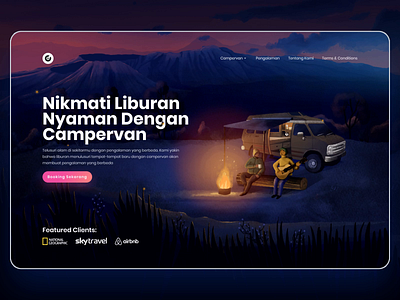 Campervan Travel Illustration animation bonfire campervan car design guitar hero homepage illustration landingpage motion graphics mouintain night peak procreate singing tent travel