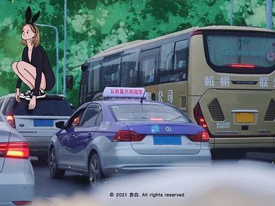 上班路上无聊的堵车时光 design design draw illustration illustration art banner design illustration design