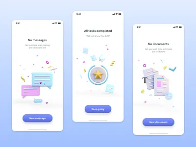 Empty state illustrations 3d 3d illustration 3d models blue design empty screen empty state illustration mobile app no documents no message pastel pink ui uiux vectary yellow