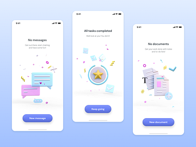 Empty state illustrations 3d 3d illustration 3d models blue design empty screen empty state illustration mobile app no documents no message pastel pink ui uiux vectary yellow