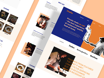 Chefio - Web Design Concept - "Bold & Edgy" Style blue bold branding chef concept edgy food fun high fidelity landing page logo menu orange playfull ui ux value proposition web design web site wireframe