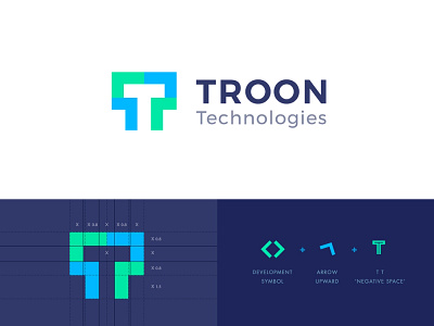 Troon Technologies Logo abstract arrow blockchain branding canada creative development company flat graphic design icon latest logo negative space logo online pakistan t technology technology logo typography web