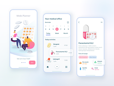 Pills Taking Planner clean clinic doctor doctor app health healthcare hospital illustration ios medical app minimal mobile mobile app planner ui ux