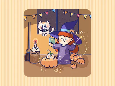 little witch cute art illustration kitty witch