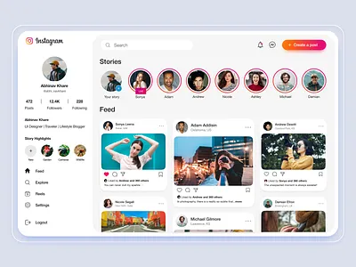 Instagram Redesign adobe app app design clean ui concept dailyui dailyuichallenge design figma instagram interface redesign social media ui ui design ux ux design web design website website design