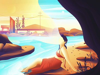 P E A C E adobe art artwork beach character design digital art female feminism girl graphic design illustration light mountains peace photoshop sea she vector water