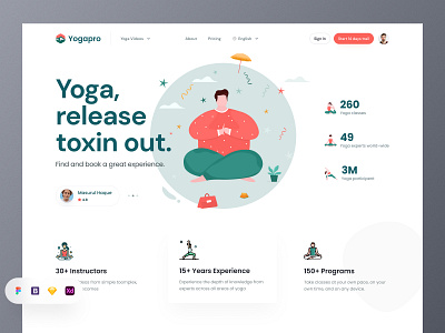 Yogapro Header Design app design besnik header header design header ui landing page product design uiux design uiux design agency website design yoga yoga app yoga header yoga illustration yoga landingpage yoga website