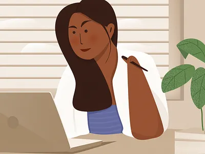 Women at work 🤘🏻 brown computer design header illustration landing page ui vector website woman