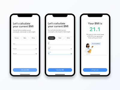 Clean BMI Calculator App app bmi calculator calculator app clean dailyui dailyui 004 design doctor fitness health illustration ios minimalist mobile mobile ui typography ux