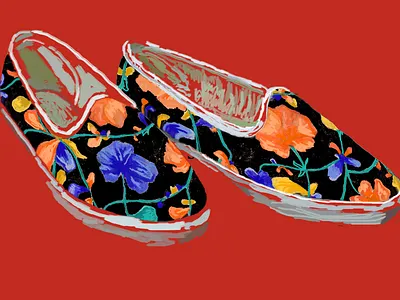 sepasang sepatu motif bunga design graphic design illustration product shoes vector
