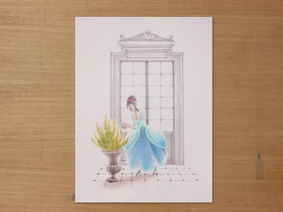 Rosmarina 1 artwork blue colored pencils drawing folktale graphite handmade illustration pencil rosemary traditional art