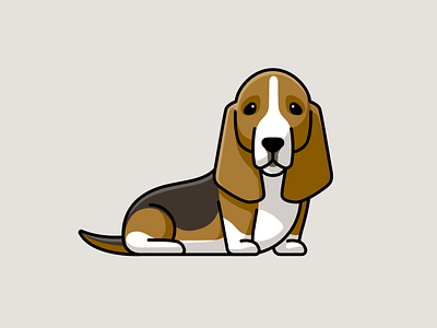 Basset Hound adorable animal basset hound breed brown cartoon character cute dog doggie funny illustration mascot pet playful puppy purebred sad sitting sticker design