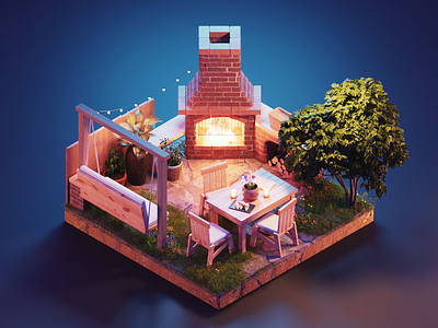 Barbecue Corner 3d backyard barbecue blender diorama garden illustration isometric lowpoly nature render substance painter summer