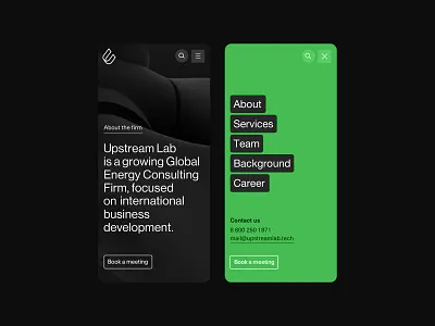 Upstream Lab — Index Mobile clean corporate energytech menu minimal mobile mobile website ui web website