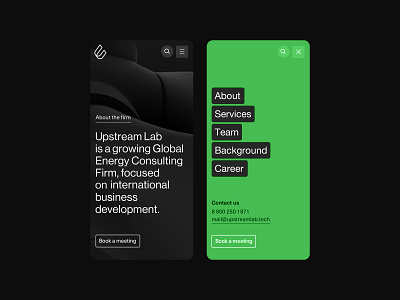 Upstream Lab — Index Mobile clean corporate energytech menu minimal mobile mobile website ui web website