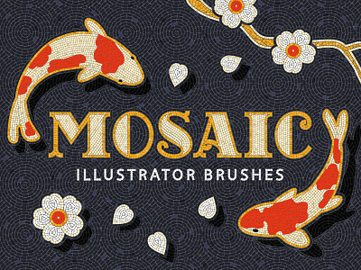 Mosaic Tile Illustrator Brushes brushes fauxsaic fish flowers illustration illustrator koi carp mosaic pattern texture tile vector