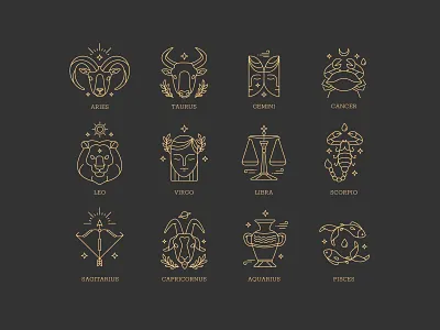 Linear Zodiac Signs asset astrology collection illustration linear signs vector zodiac