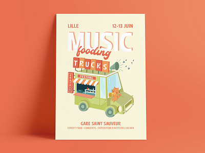 Music Fooding Trucks Festival affiche branding cat design festival food food truck graphic design illustration music poster print truck vector visual design