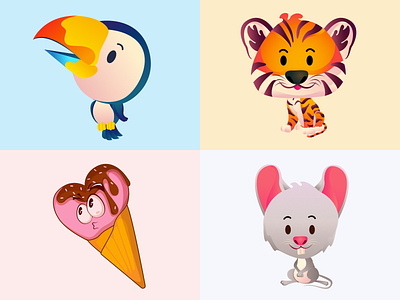 Cute Cursors (Animals / Ice Cream) cursor icecream illustration mouse puffin tiger
