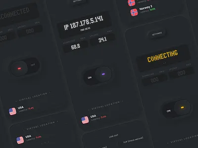 VPN App. Mobile Dark Neumorphism Design dark dark mobile dark mobile design mobile design neumorphism vpn vpn app
