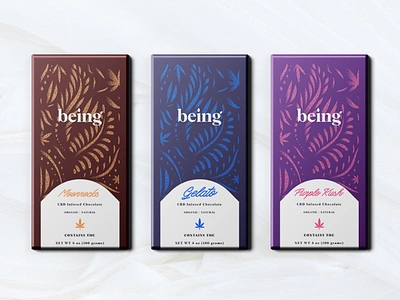 Being - CBD Infused Chocolate Packaging brand design branding cannabis cbd chocolate dessert food food branding hemp label design logodesigner packaging packaging design product design