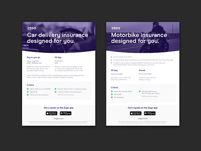 Zego Insurance - One Pagers app branding car design digital design document flyer graphic design illustration insurance layout logo motorbike onepager paper print ui ux vector zego