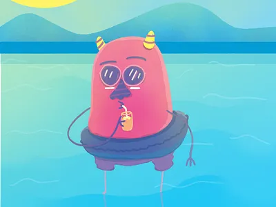 Sunday Night Service character design floating flyer illustration party pool swimming