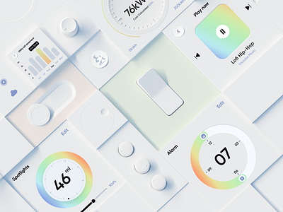 Smart Home Widgets 3d alarm app appdesign clean house interface light reminder remotecontrol smart smartdevice smarthome ui ux weather widgets
