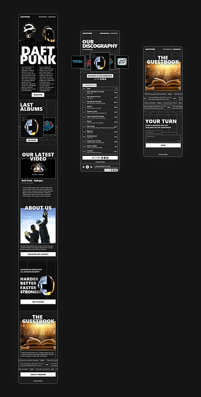 Daftpunk Concept Website - UI/UX Design adobe xd app graphic design mobile first mockup typography ux