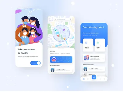 Covid Tracker App UI app app ui corona covid covid app covid tracker design doctor health hospital illustration interface mobile app mobile ui status tracker typography ui uiux ux
