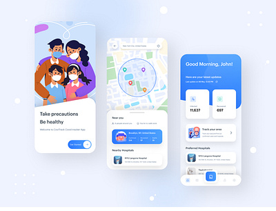 Covid Tracker App UI app app ui corona covid covid app covid tracker design doctor health hospital illustration interface mobile app mobile ui status tracker typography ui uiux ux