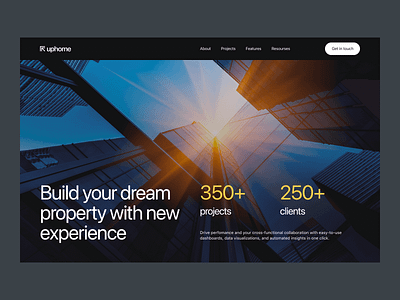 Uphome desktop black building clean company construction dark theme design home house landing page landingpage madeontilda minimal real estate swiss ui ui trends web web design webdesign