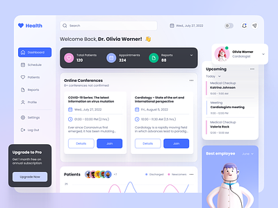 Web Interface for Healthcare Platform 3d character 3d illustration clay color cute dashboard doctor gradient health healthcare medical ui user interface ux web web app web design