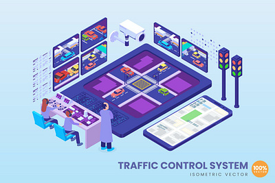 Isometric Traffic Control System Concept 3d 3d animation 3d art 3d character 3d illustration agency app business concept conceptual development flat illustration landing page process technology vector web website