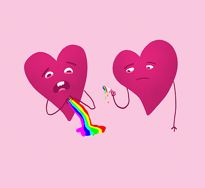 Oops design heart heartbreak illustration love oops ouch rainbow stab wound valentines