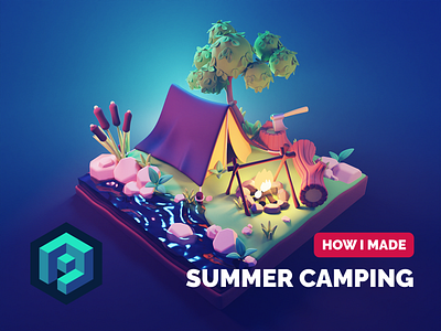 Summer Camping Tutorial 3d blender camp diorama forest illustration process render stylized summer tutorial