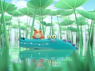 Frocky & Croco 3d 3d character 3d model cartoon character friendship frog swamp