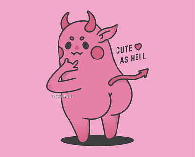 Cute as Hell character design cute art cute devil ghosttraveler graphic design illustration line art vector witch witchy