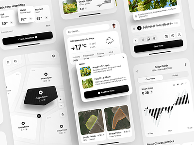 Agriculture Assistant App agriculture agro analytics app app design concept contryside crops farm farming fields green maps monitoring nature smart app ui visual design ux vegetation weather